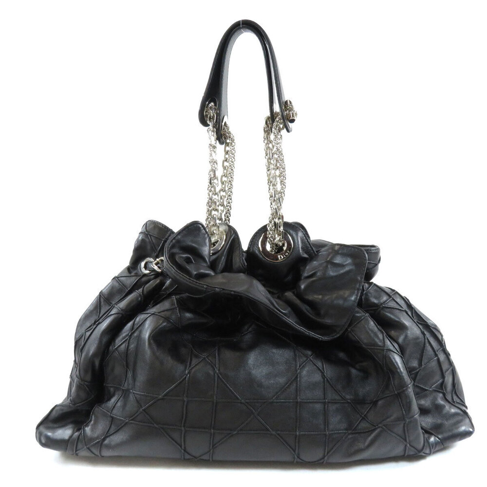Dior  Bag Christian Chain Leather Tote Black